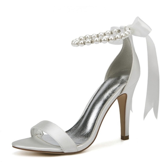 Open Toe Pearl Strap Satin Bridal Sandals - Picture 1 of 4